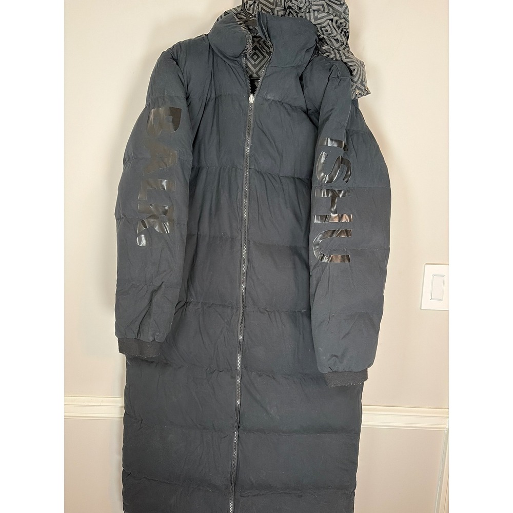 BALR x ISHU Mens Black Long Down Puffer Coat Jacket Monogram Lining Large